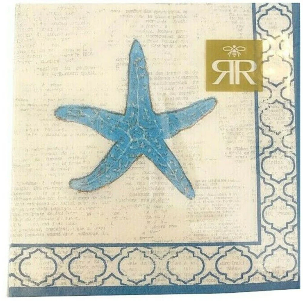 Starfish Tropical Cocktail Beverage Paper Napkins 40 Ct Beach Summer 3 Ply 5x5